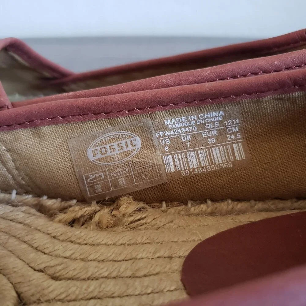 Fossil Canvas Espadrille Flat Slip-On Shoes Blue Size Women's 8 Coastal Grandma